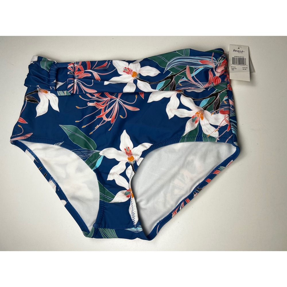 Raisins Curve Mombasa Bottom High Waist Swimsuit Blue Floral Print Size 16W NWT